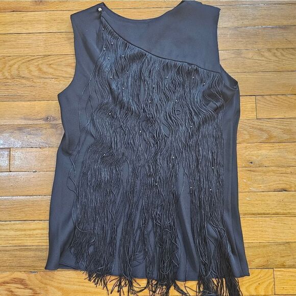 Karen Millen The Atelier Fringed Cutout Top In Black SIZE US 8 - Picture 6 of 12